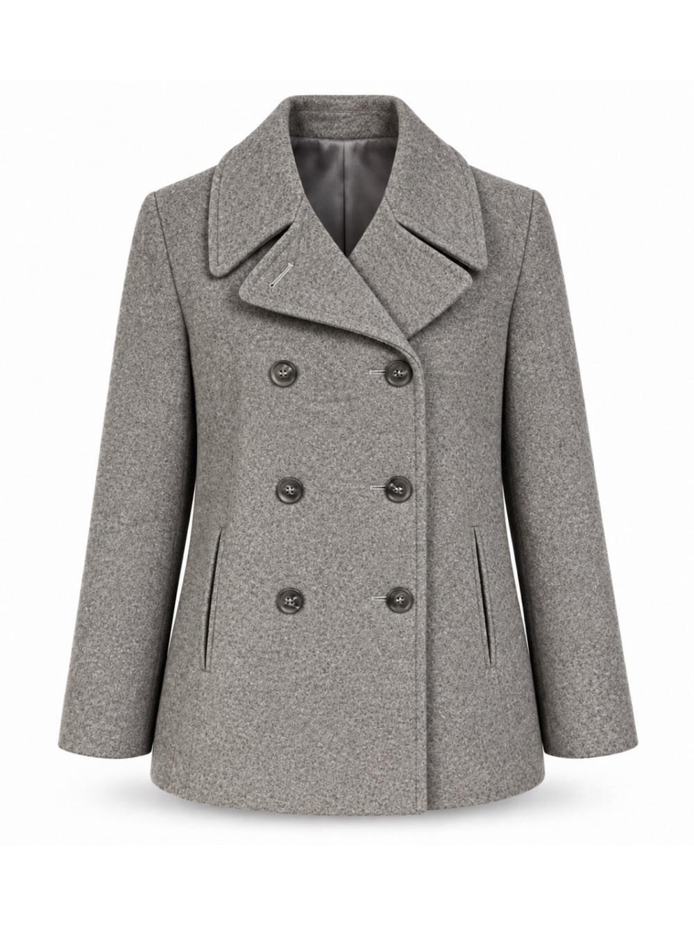 Calvin Klein Gray Shaffer Wool Blend Double Breasted Peacoat Womens Size 6
